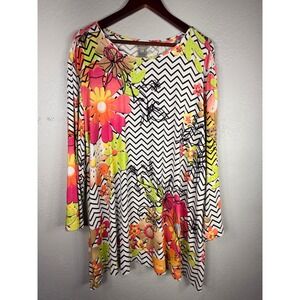 NEW Multiples Womens 2X Tunic Top Long Sleeve Chevron Floral Art to Wear New